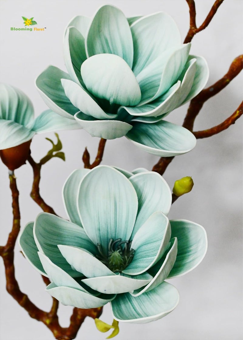 Blooming Floret Artificial Magnolia Ikebana Flower Stick - Realistic Faux Magnolia Stem for Home Decor, Office, Weddings, Gifting/Natural Looking Flower Stems 80 cm (Blue) - Image 2