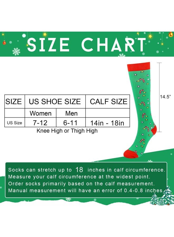 Junely Christmas Compression Socks for Women Knee High Candy Cane Socks for Running Support Nurses Work Flying Pregnancy Green - Image 5