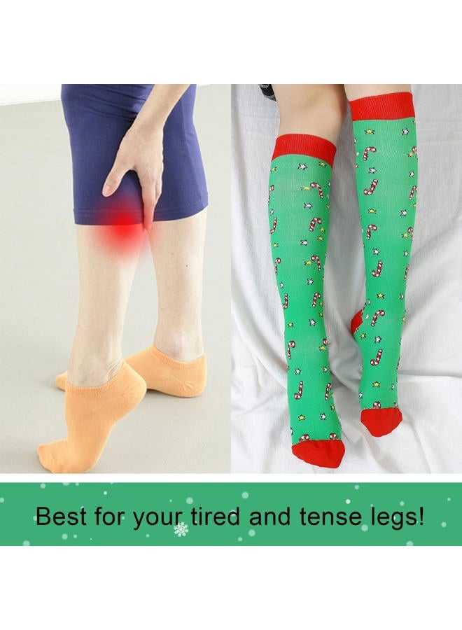 Junely Christmas Compression Socks for Women Knee High Candy Cane Socks for Running Support Nurses Work Flying Pregnancy Green - Image 4