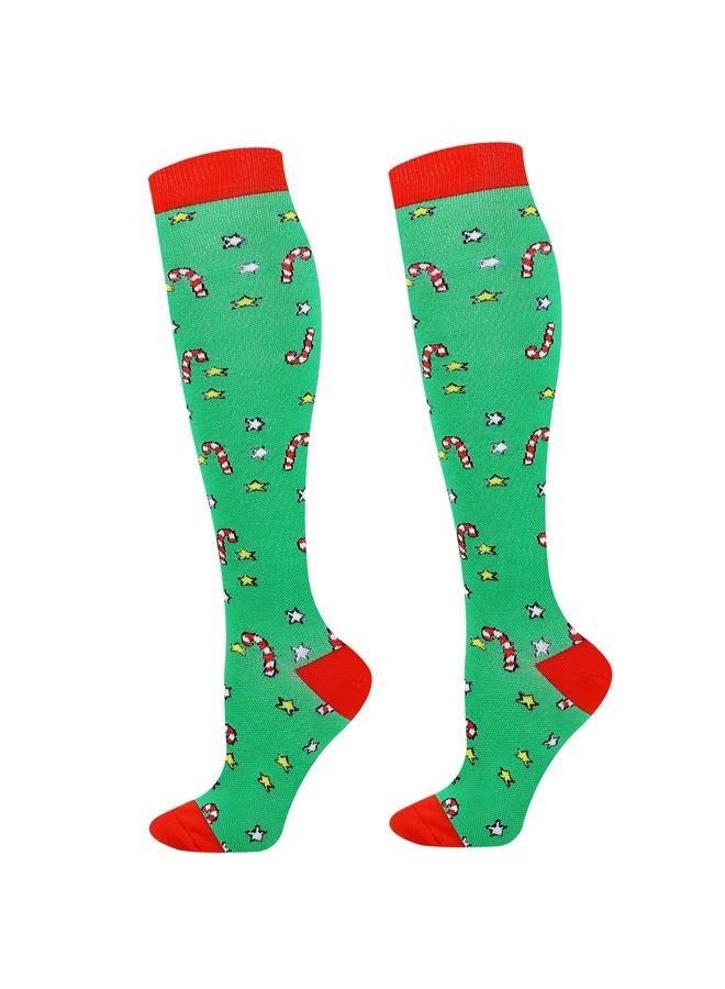 Junely Christmas Compression Socks for Women Knee High Candy Cane Socks for Running Support Nurses Work Flying Pregnancy Green - Image 1