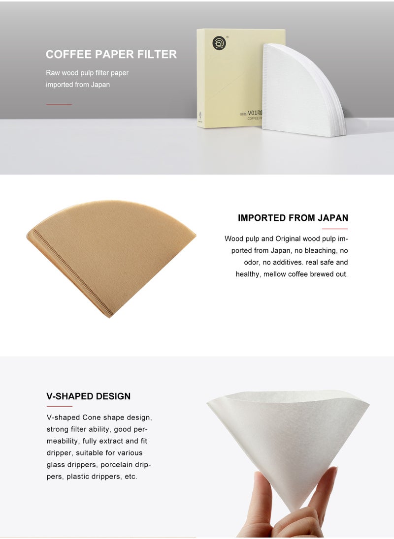 zeroHero V01 Coffee Filter Paper in White & Unbleached  V60 Model 100 Pieces , American Coffee Maker V-Shaped Filter ,Made of 100% Wood Pulp From Japan, 1-2 Cups ,Coffee Filter Paper Can be used in Home / Offices /Travel/Cafe .