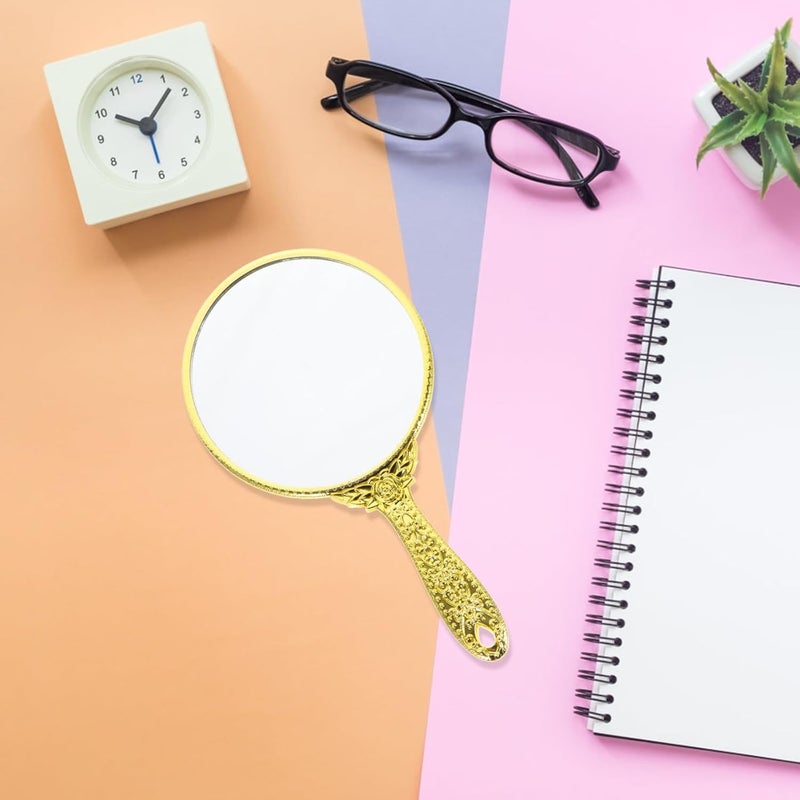 مرآة تجميلية محمولة عتيقة الطراز من GALPADA بمقبض وردي، مرآة دائرية صغيرة ومحمولة للمكياج للنساء، بتصميم رترو وبلون ذهبي. - Image 3