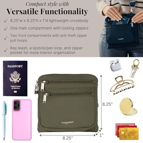 Baggallini Securtex Anti-Theft Crossbody 8.25"x8.25" Lightweight Travel Purse with RFID Card Slots Cut-Resistant Strap - Image 4