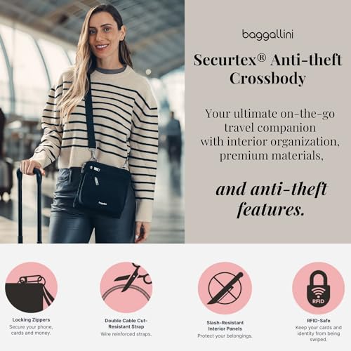Baggallini Securtex Anti-Theft Crossbody 8.25"x8.25" Lightweight Travel Purse with RFID Card Slots Cut-Resistant Strap - Image 2