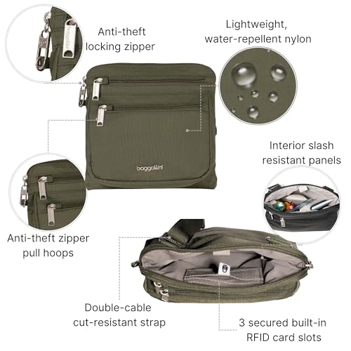 Baggallini Securtex Anti-Theft Crossbody 8.25"x8.25" Lightweight Travel Purse with RFID Card Slots Cut-Resistant Strap - Image 3