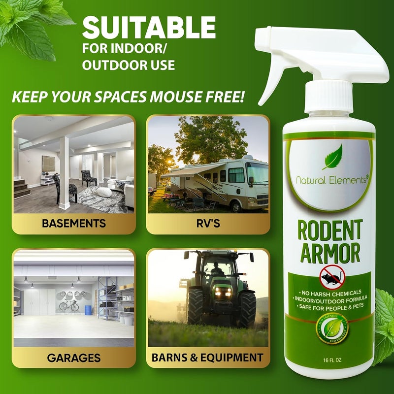natural elements Rodent Armor- Premium Peppermint Oil Mouse Repellent Spray- Vehicle, Boat, RV, Tractor, Equipment - All Natural - Child and Pet Safe - Indoor/Outdoor Spray - 16 oz - Image 5