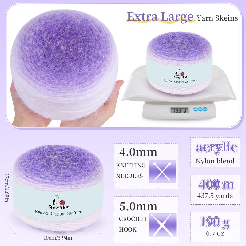 Aeelike Gradient Yarn for Crocheting, Soft OmbrÃ© Yarn with Vibrant Colors 4 x 190g (6.7 oz) 400m (437.5 Yards) for DIY Making Flower Bouquet Blanket Scarves Hat, Dreamy Purple - Image 4