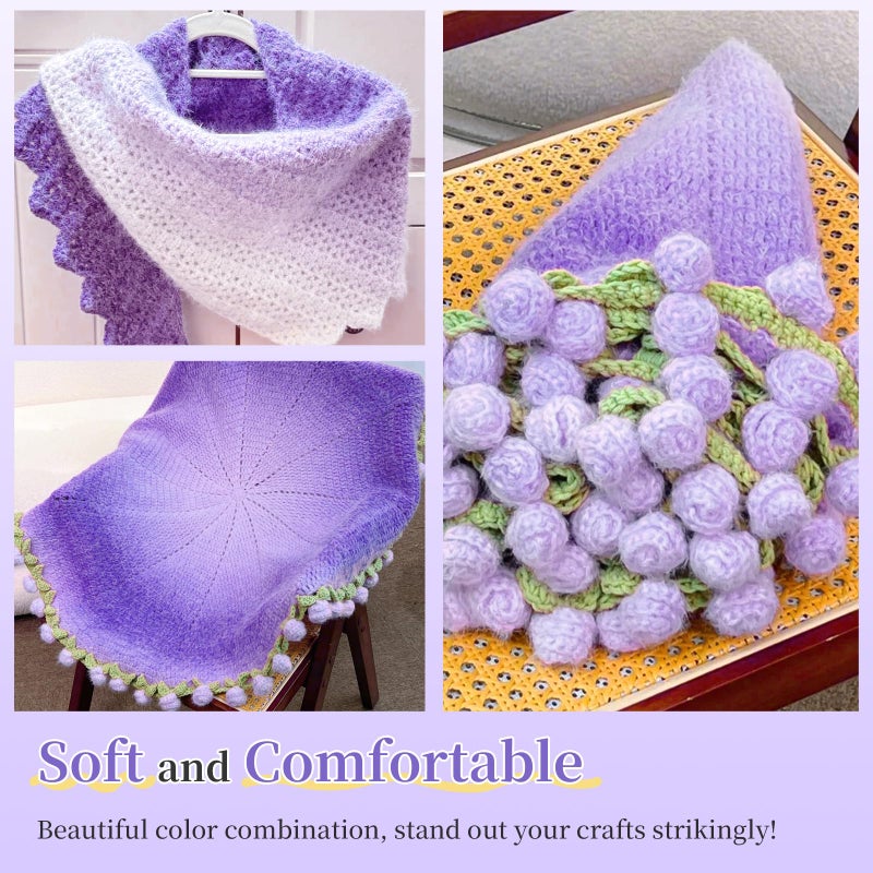 Aeelike Gradient Yarn for Crocheting, Soft OmbrÃ© Yarn with Vibrant Colors 4 x 190g (6.7 oz) 400m (437.5 Yards) for DIY Making Flower Bouquet Blanket Scarves Hat, Dreamy Purple - Image 2