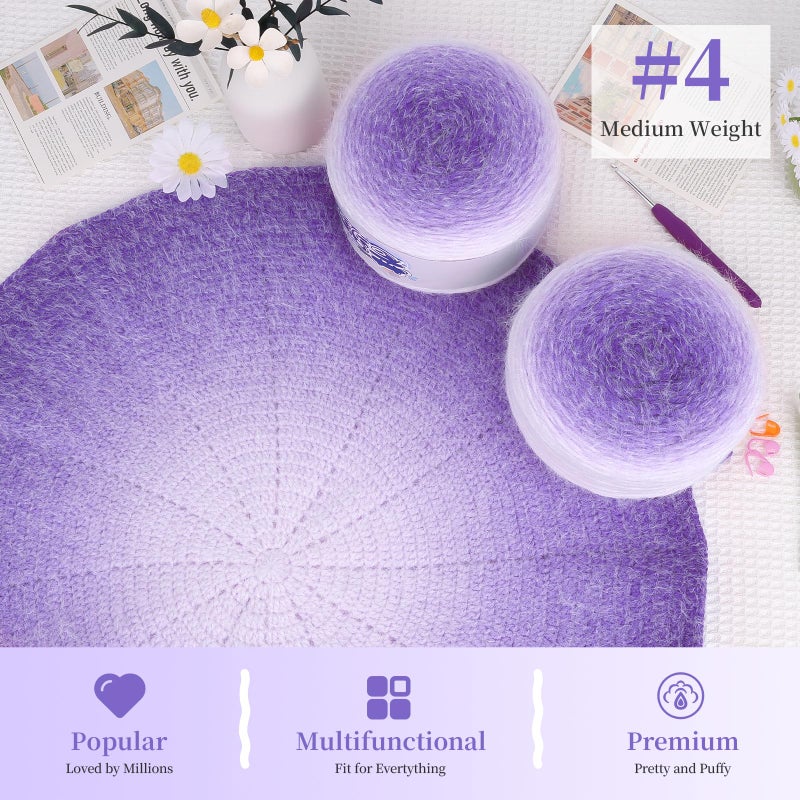 Aeelike Gradient Yarn for Crocheting, Soft OmbrÃ© Yarn with Vibrant Colors 4 x 190g (6.7 oz) 400m (437.5 Yards) for DIY Making Flower Bouquet Blanket Scarves Hat, Dreamy Purple - Image 3