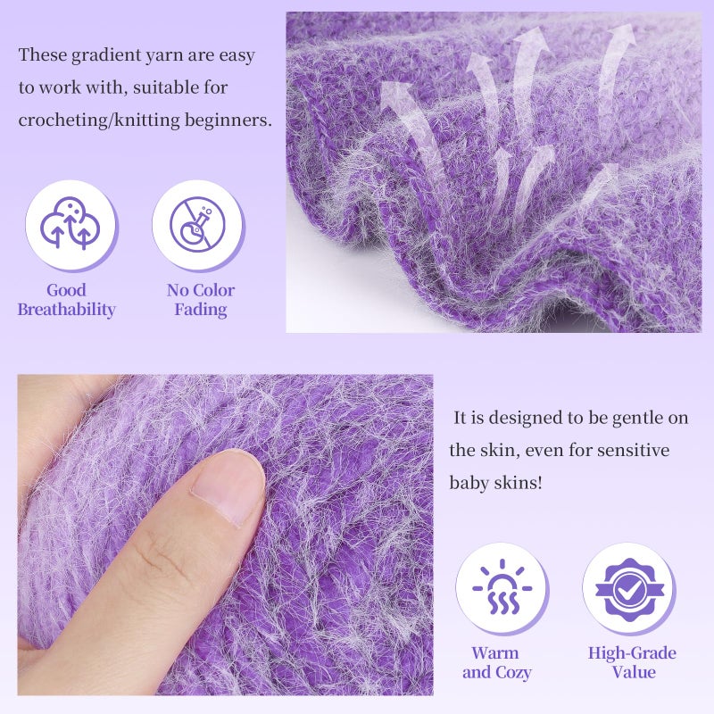 Aeelike Gradient Yarn for Crocheting, Soft OmbrÃ© Yarn with Vibrant Colors 4 x 190g (6.7 oz) 400m (437.5 Yards) for DIY Making Flower Bouquet Blanket Scarves Hat, Dreamy Purple - Image 5