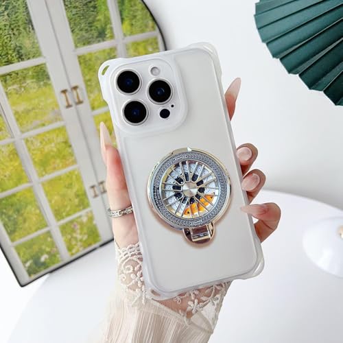 KC Back Cover for Samsung Galaxy A15 5G - 3D Four Corner Shockproof Silver Spinning Wheel Kickstand Holder Soft Silicone with Camera Protection (Transparent) - Image 3