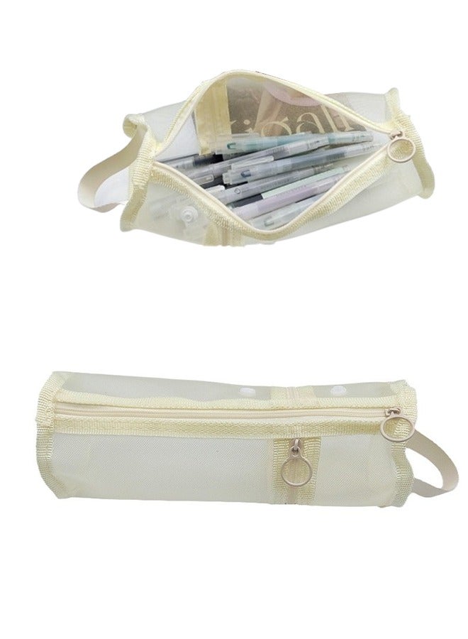 حافظة أقلام رصاص شبكية بيضاء كبيرة السعة بسحاب، حقيبة قرطاسية للمراهقين في المدارس والفتيات والفتيان والنساء، مثالية لتنظيم أقلام الرصاص والممحاة والمساطر وتخزين السفر - Image 1