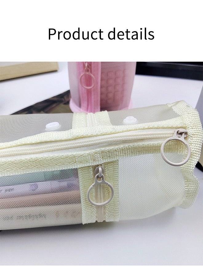 حافظة أقلام رصاص شبكية بيضاء كبيرة السعة بسحاب، حقيبة قرطاسية للمراهقين في المدارس والفتيات والفتيان والنساء، مثالية لتنظيم أقلام الرصاص والممحاة والمساطر وتخزين السفر - Image 5