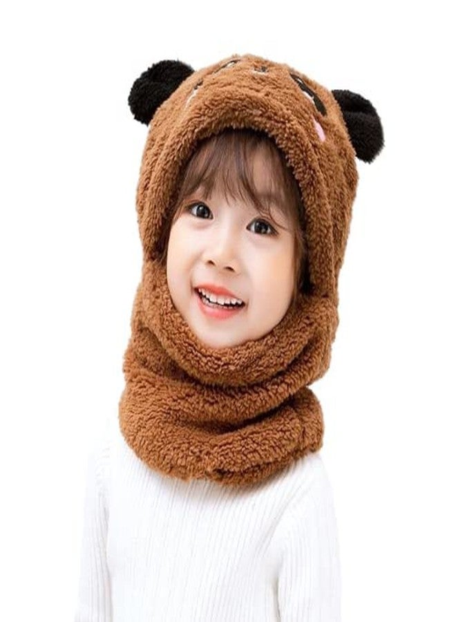 JMP Kid's Winter Warm Faux Fur Animal Panda Balaclava Hat Full Cover Earflap Hood Cap Neck Warmer Scarf (Brown Color) - Image 1