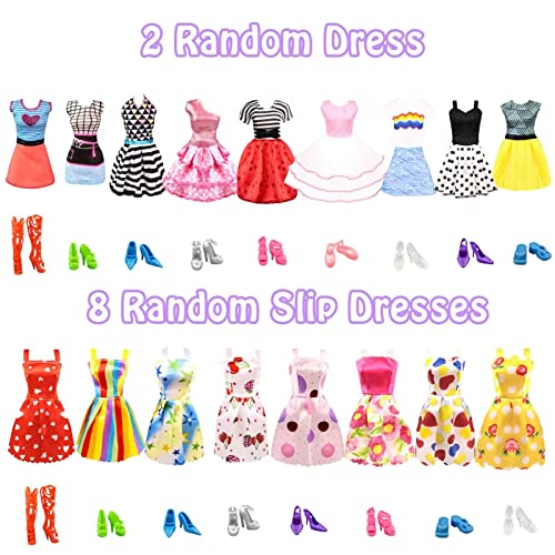 VLUSSO 75Pcs Doll Clothes and Accessories Fashion Design kit for 11.5 Inch Doll Dress Up Including 2 Wedding Gown Dresses 1 Fashion Dress 2 Party Dress 8 Mini Dresses 3 Tops and Pants 10 Shoes 6 Necklaces - Image 4