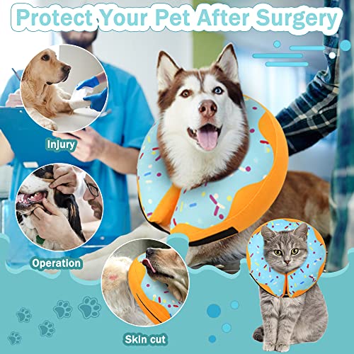 Cneo Recovery Donut Collar for Dogs CatInflatable Dog Cone Collar Alternative After SurgerySoft Cone for Large Medium Small DogAdjustable Pet Neck DonutBlueMedium - Image 3