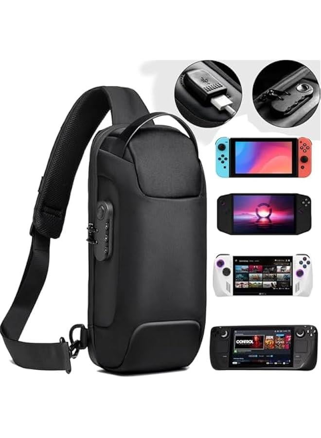 HOOKOR Carrying Case for Switch/Steam Deck/Steam Deck Legion Ally Gaming Handheld and Accessories Chest Bag, Protective Hard Shell Travel Bag with Anti-theft Lock & USB Extend Cable Charging Port - Image 1