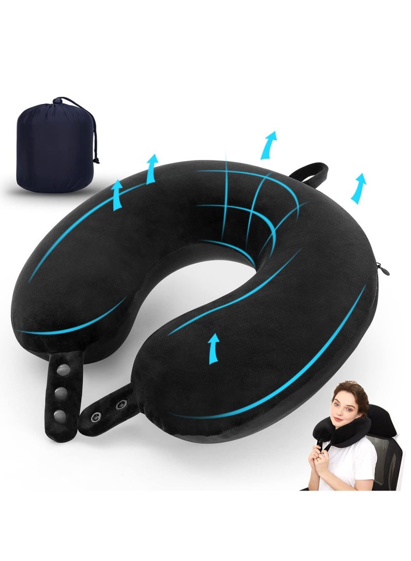 Arabest Travel Neck Pillow, Top Memory Foam Pillow for Head Support, Ideal for Airplanes, Cars, and Home Recliners, Adjustable and Soft, Black - Image 1