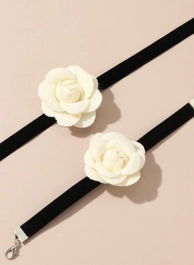 تايك تو طقم عقد شوكر وسوار بزهور - قطعتين