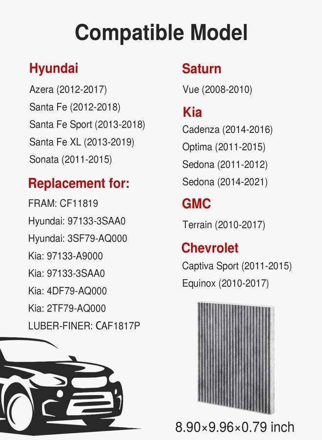 Puroma Cabin Air Filter with Activated Carbon, Replacement for CF11819, Hyundai Azera, Santa Fe, Sonata, Chevrolet Captiva Sport, Equinox, GMC Terrain, Kia Cadenza, Optima, Sedona, Saturn Vue - Image 2