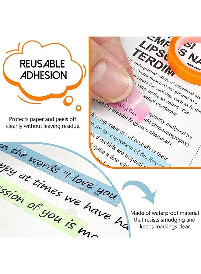 5 لفائف شرائط تمييز، شرائط ملونة، شرائط قابلة للإزالة، 0.32 بوصة × 16.4 قدم شريط شفاف ملون فلوري، شرائط تمييز قابلة للإزالة للقراءة وتدوين الملاحظات في الصف أو المنزل أو المكتب - Image 4