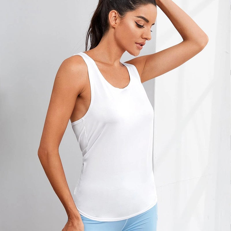 Generic New cross-border Sports blouse solid color quick-drying beauty back casual loose sleeveless yoga vest womens running workout clothes White 
