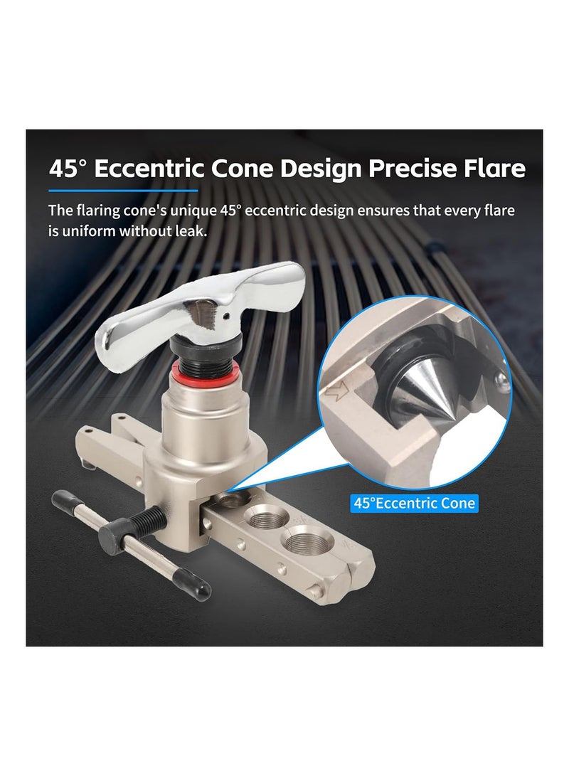 MVAQKLM  Brake Line Flaring Tool Kit Pipe Expander Set 1/4" - 3/4" Tubing Pipe Flare Tool HVAC 45° Eccentric Cone Type Flaring Tool with Pipe Cutter for Brass Copper Aluminum Pipes Refrigeration (5 in 1 Kit) - Image 2