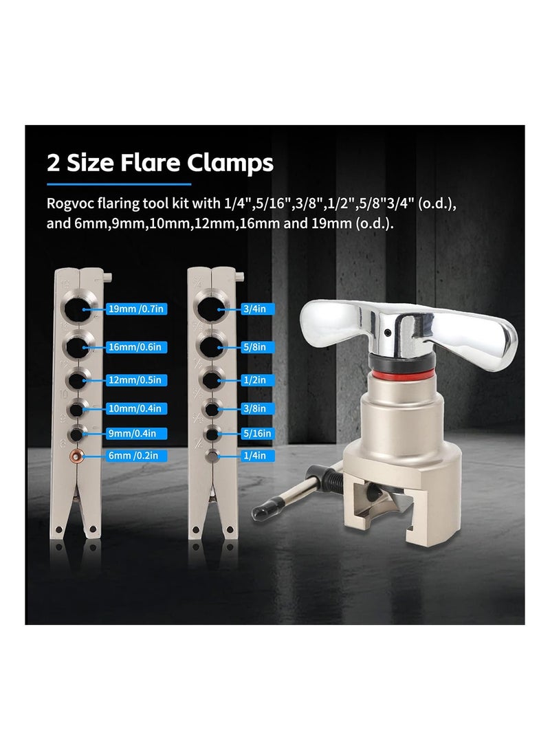 MVAQKLM  Brake Line Flaring Tool Kit Pipe Expander Set 1/4" - 3/4" Tubing Pipe Flare Tool HVAC 45° Eccentric Cone Type Flaring Tool with Pipe Cutter for Brass Copper Aluminum Pipes Refrigeration (5 in 1 Kit) - Image 3