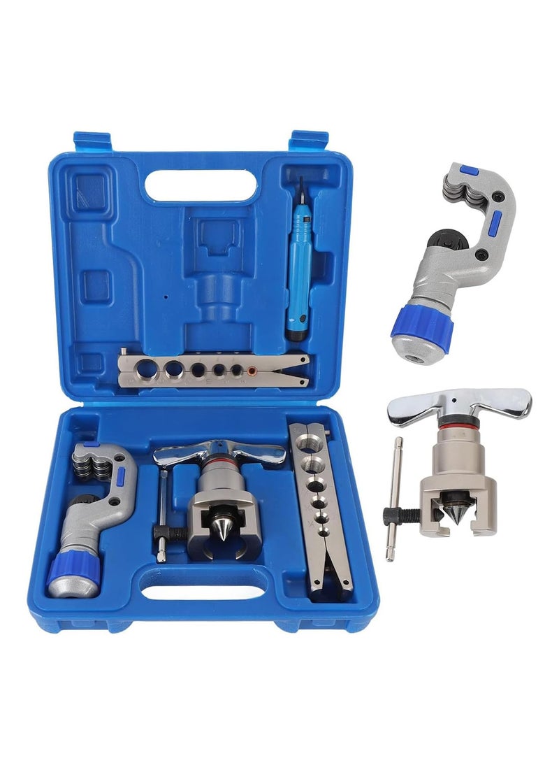 MVAQKLM  Brake Line Flaring Tool Kit Pipe Expander Set 1/4" - 3/4" Tubing Pipe Flare Tool HVAC 45° Eccentric Cone Type Flaring Tool with Pipe Cutter for Brass Copper Aluminum Pipes Refrigeration (5 in 1 Kit) - Image 1