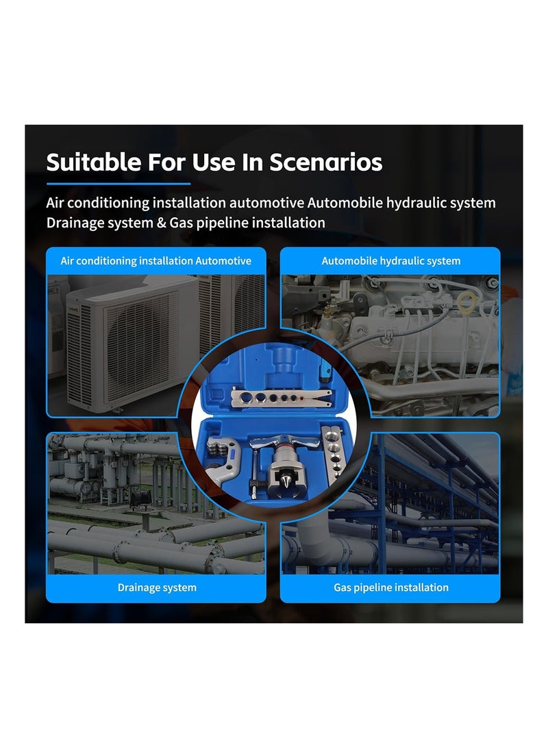 MVAQKLM  Brake Line Flaring Tool Kit Pipe Expander Set 1/4" - 3/4" Tubing Pipe Flare Tool HVAC 45° Eccentric Cone Type Flaring Tool with Pipe Cutter for Brass Copper Aluminum Pipes Refrigeration (5 in 1 Kit) - Image 4