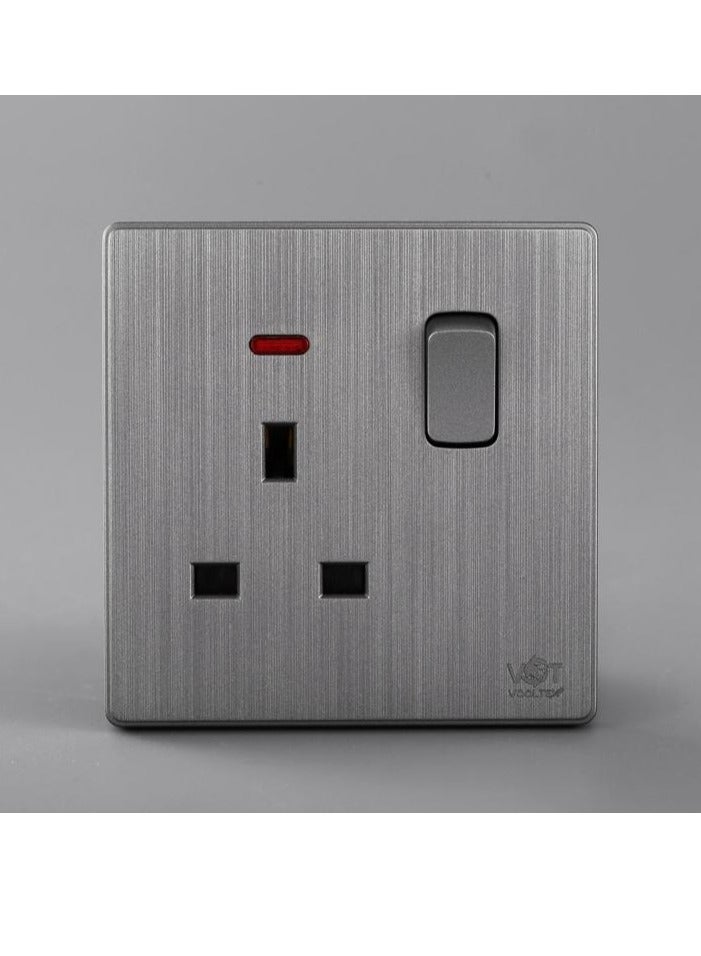 Vooltex 13 amps Piano Style Socket White with Switch Grey  - Image 1