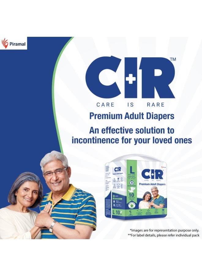 حفاضات CIR للجنسين، فاخرة، للبالغين، بتصميم شريط لاصق، توفر حماية طوال الليل مع خلاصة الصبار، حجم كبير (L)، 10 وحدات - Image 3