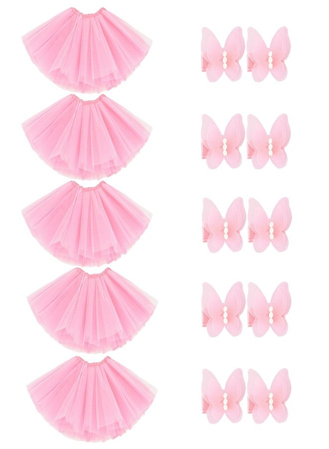 BGFKS Tutu Skirt for Girls,5 Pack Princess Party Favor Dress Skirt Set with hairclips for 2-8 Years.(Pink) - Image 1