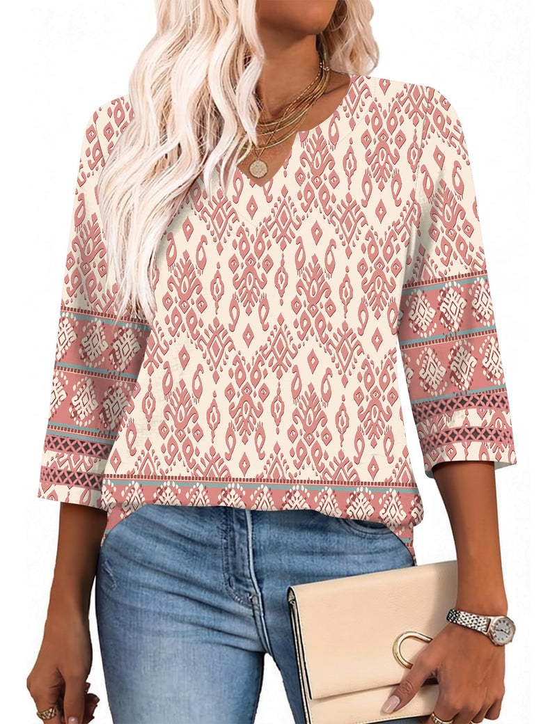 LOMON Spring Tops for Women 2026 3/4 Length Sleeve Womens Tops Boho Clothes for Women Womens Fashion 2026 Boho Clothes - Image 2