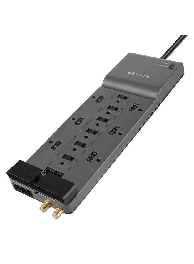 belkin Belkin 12-Outlet Power Strip Surge Protector with 10-Foot Cord and Telephone, Ethernet, Coaxial Protection, BE112234-10, Gray -(Pack of 3)  - Image 2