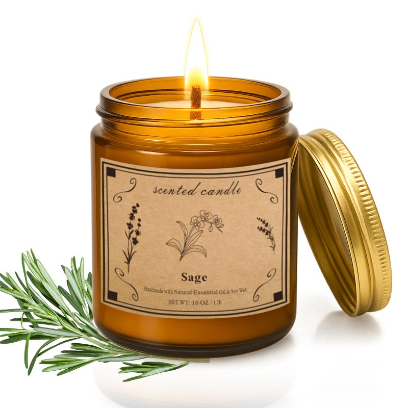POOTES Sage Candles for Cleansing, 16oz Large Jar White Scented Candle, Over 100 Hours of Burn Time, Ideal for Home Decor and Gift - Image 1