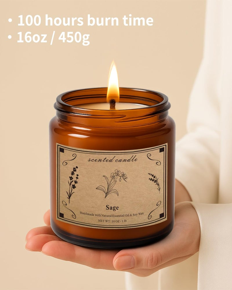 POOTES Sage Candles for Cleansing, 16oz Large Jar White Scented Candle, Over 100 Hours of Burn Time, Ideal for Home Decor and Gift - Image 4