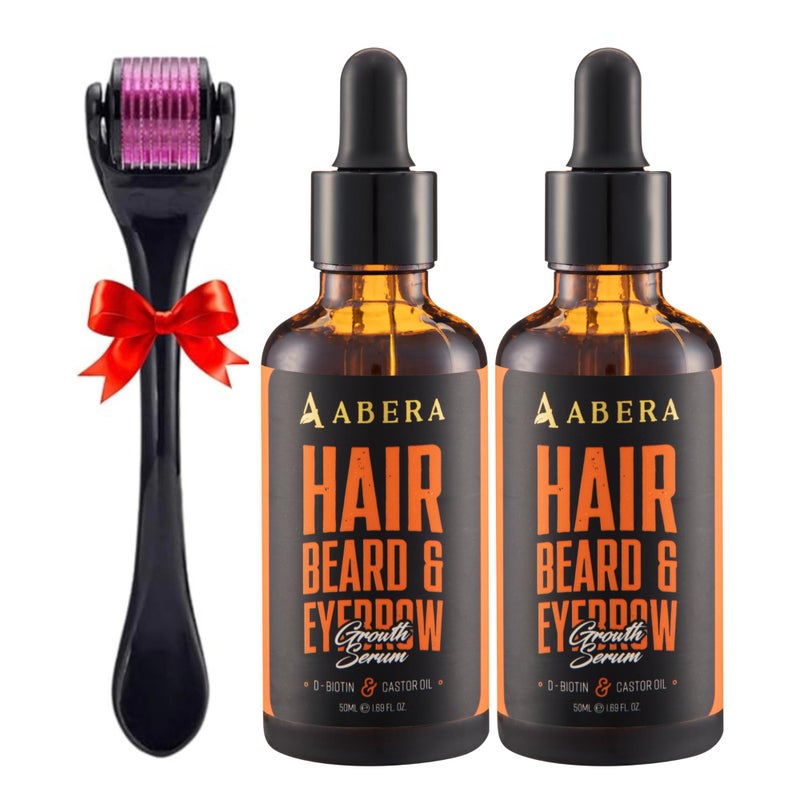 Abera Hair Growth Serum for Hair Loss Natural Hair Regrowth Treatment for Hair  Beard with Biotin  Castor Oil Recommended Combo 2 Serum  Gift
