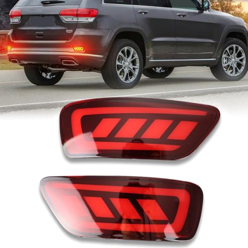 PGTOPONE Red LED Rear Bumper Reflectors Fog Brake Tail Light Sequential Turn Signal Lamps Accessories Compatible with Jeep Grand Cherokee 2012-2021 Compass 2011-2017 Dodge Journey 2011-2017 (RED) - Image 1