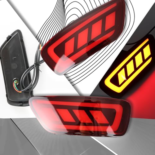 PGTOPONE Red LED Rear Bumper Reflectors Fog Brake Tail Light Sequential Turn Signal Lamps Accessories Compatible with Jeep Grand Cherokee 2012-2021 Compass 2011-2017 Dodge Journey 2011-2017 (RED) - Image 3