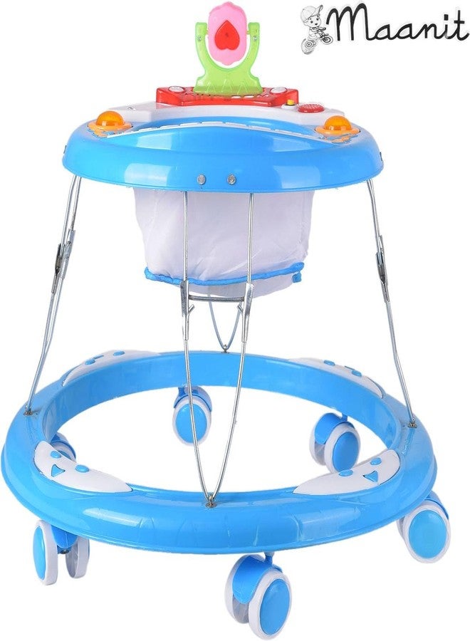 Maanit Musical Baby Walker for 6-24 Months - 6-Wheel Adjustable Foldable Infant Walker with Cushioned Seat, 360° Rotating Wheels - Lightweight Safe Learning Walker for Toddlers (Blue) - Image 2