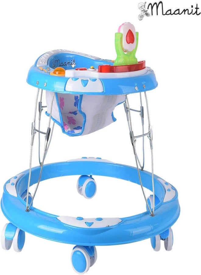 Maanit Musical Baby Walker for 6-24 Months - 6-Wheel Adjustable Foldable Infant Walker with Cushioned Seat, 360° Rotating Wheels - Lightweight Safe Learning Walker for Toddlers (Blue) - Image 3