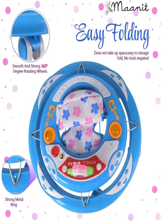 Maanit Musical Baby Walker for 6-24 Months - 6-Wheel Adjustable Foldable Infant Walker with Cushioned Seat, 360° Rotating Wheels - Lightweight Safe Learning Walker for Toddlers (Blue) - Image 5