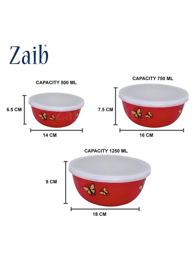 Zaib Stainless Steel Micrwoave Safe Euro Mixing Bowl with lid for kitchen | Food Storage Container (Printed Red Butterfly 3) - Image 4
