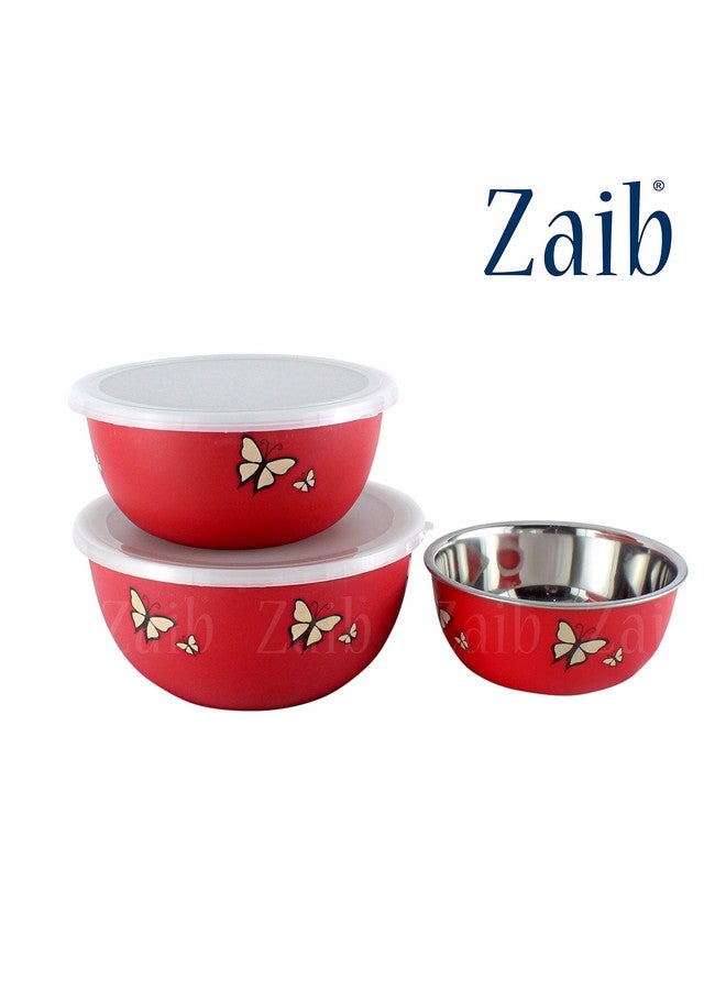 Zaib Stainless Steel Micrwoave Safe Euro Mixing Bowl with lid for kitchen | Food Storage Container (Printed Red Butterfly 3) - Image 2