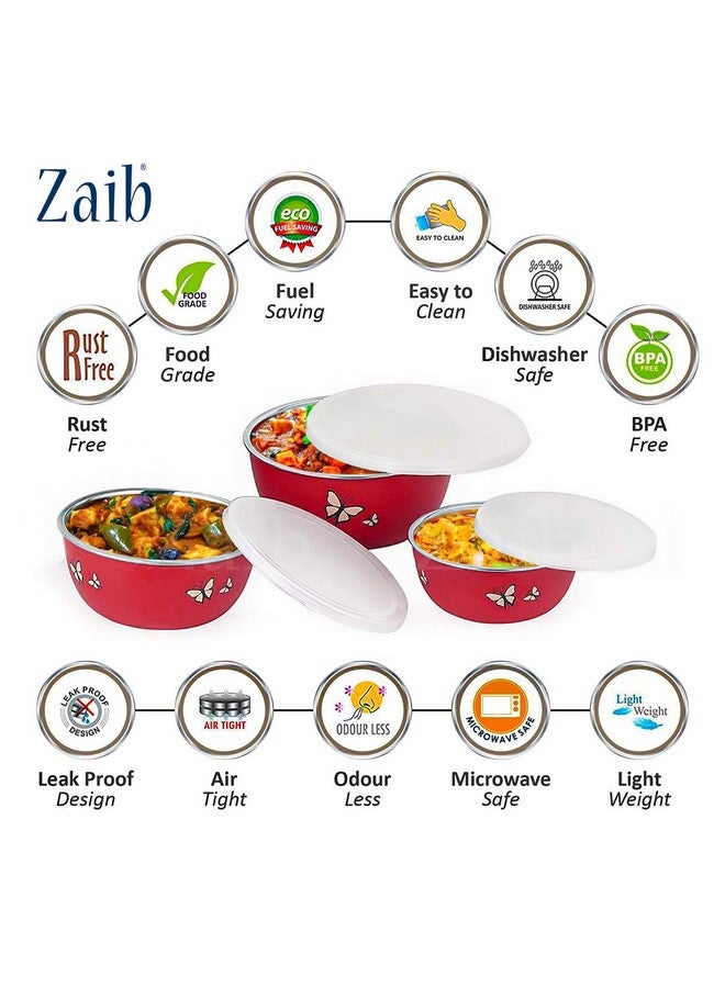 Zaib Stainless Steel Micrwoave Safe Euro Mixing Bowl with lid for kitchen | Food Storage Container (Printed Red Butterfly 3) - Image 3