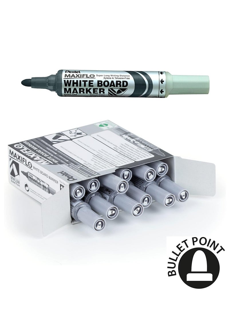 Pentel 12-Piece Maxiflo Whiteboard Erasable Markers Bullet Tip Black - Image 1