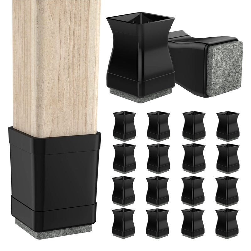 Square Chair Leg Protectors for Hardwood Floors 16 Pcs Silicone Felt Furniture Leg CoverBlack