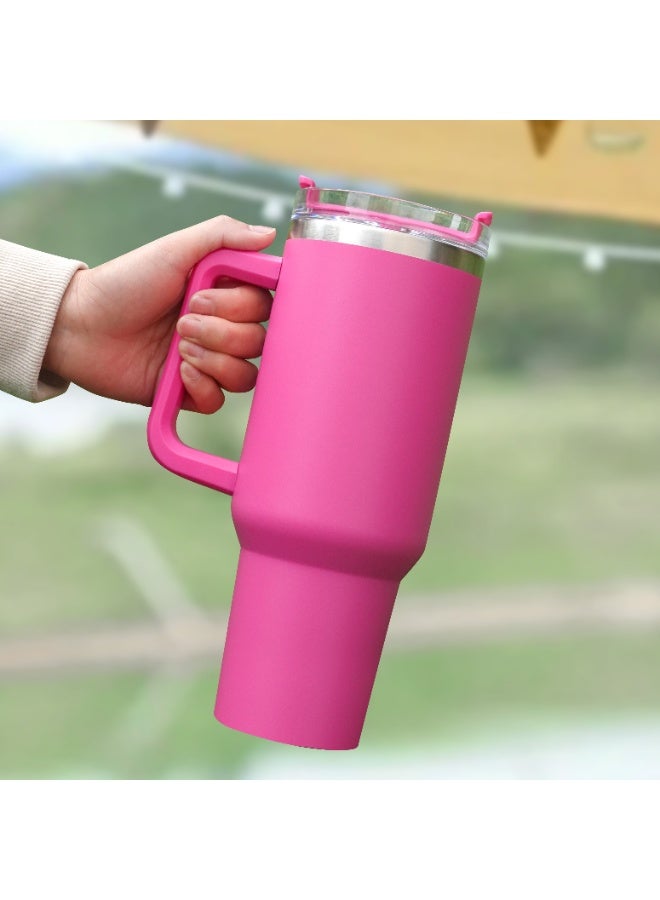 مج حراري مزود بشفاطة ويد وغطاء ، كوب محمول للقهوة بجدار مزدوج معزول بتفريغ الهواء، مصنوع من الفولاذ المقاوم للصدأ للمشروبات الساخنة والباردة ومناسب للسيارة، 1.2 لتر (وردي) - Image 2