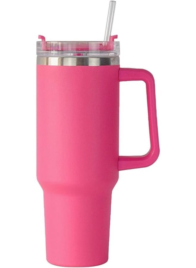 مج حراري مزود بشفاطة ويد وغطاء ، كوب محمول للقهوة بجدار مزدوج معزول بتفريغ الهواء، مصنوع من الفولاذ المقاوم للصدأ للمشروبات الساخنة والباردة ومناسب للسيارة، 1.2 لتر (وردي) - Image 1